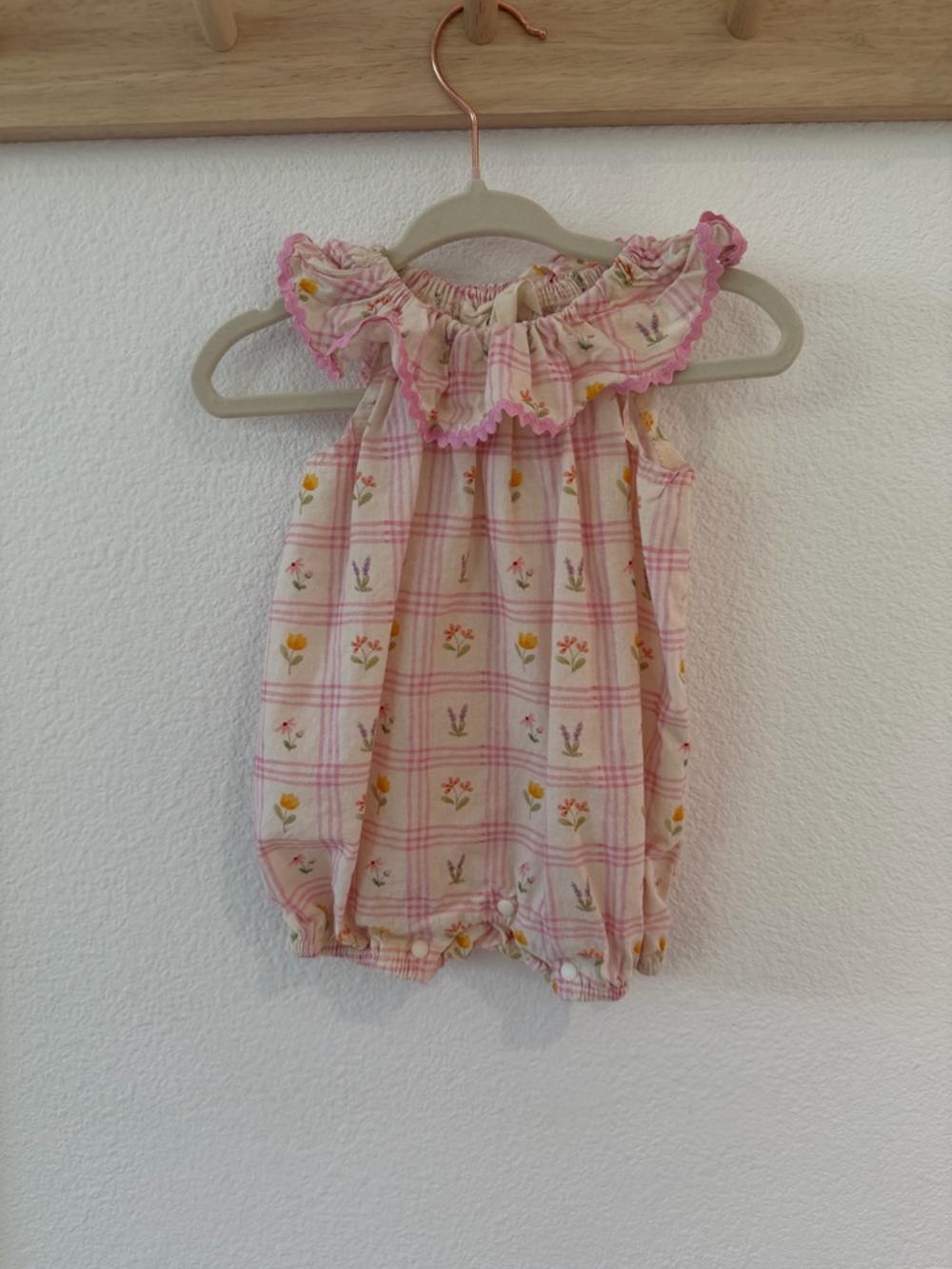 Pink Floral Plaid Baby Girl One-Piece Romper